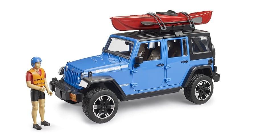 Jeep Wrangler Rubicon con kayak y kayakista de juguete BRUDER 02529 - Imagen 1